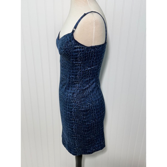 Ticci Tonetto Mini‎ Dress Small Blue Snakeskin Print Bodycon Sleeveless Vintage - Picture 6 of 10